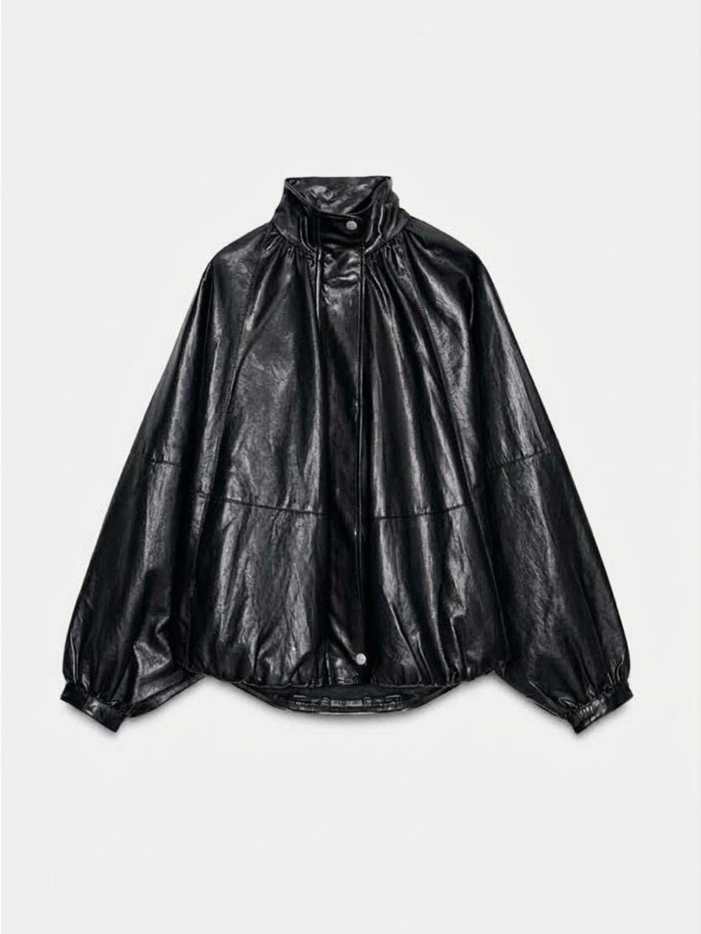 Zara Black Faux Leather High-Stand Collar Jacket